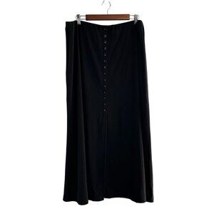 Vintage Briggs New York Black Button Front Maxi Skirt 14 Goth Academia Midi slit